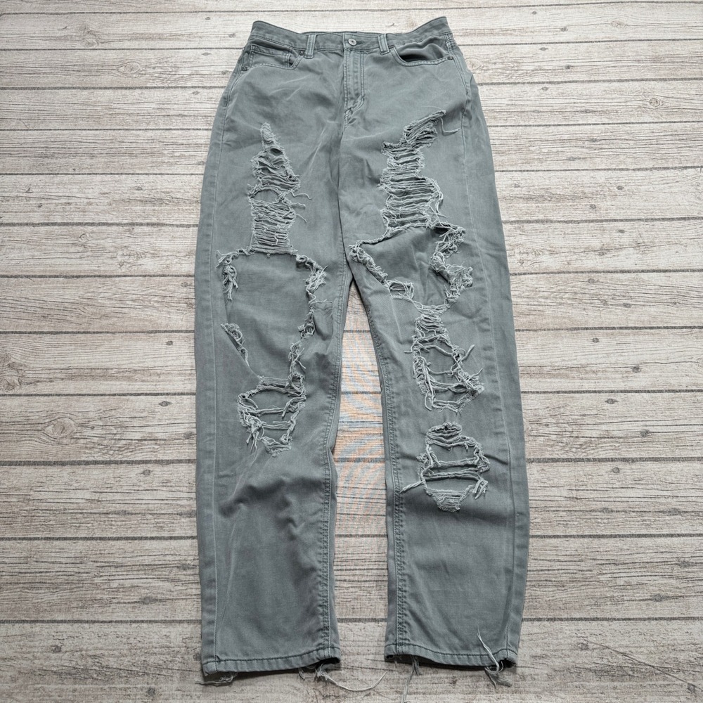 American Eagle Jeans Women's 8 X-Long Green High Rise Straight Denim Distressed